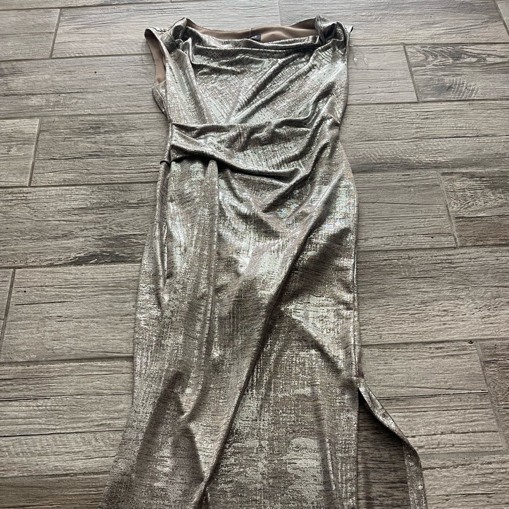 Drape neck metallic sheath gown size 4 - Picture 2 of 4